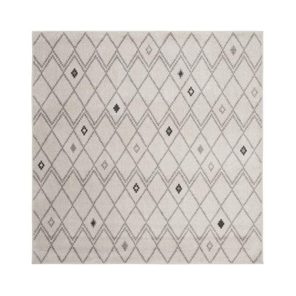 Adirondack Power Loomed Square Area Rug, Ivory And Grey - 6 X 6 Ft.